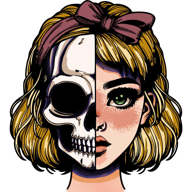 realistic girl with half skull mask