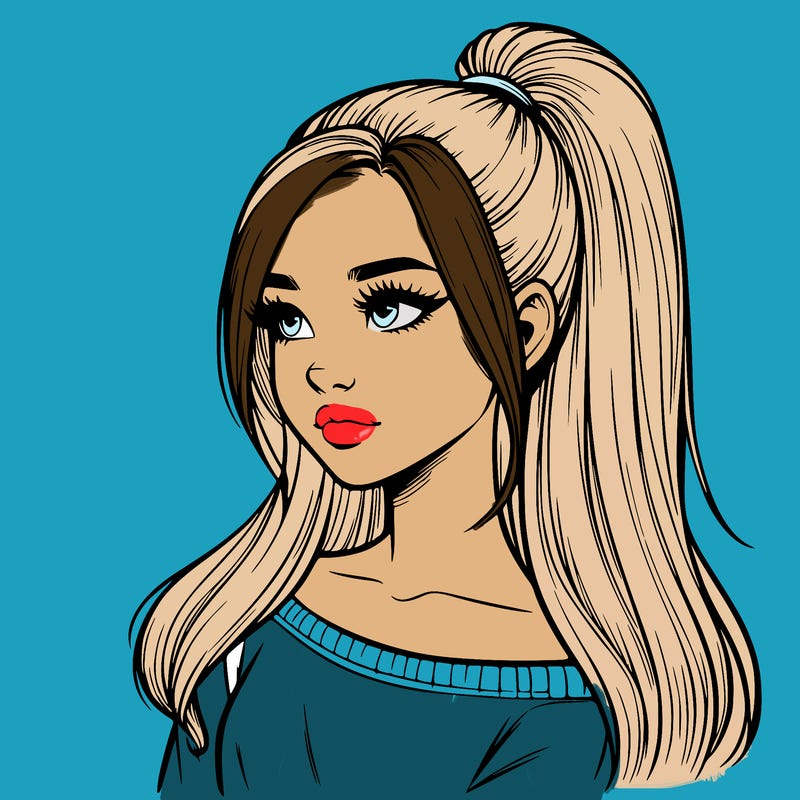 realistic girl with a high ponytail
