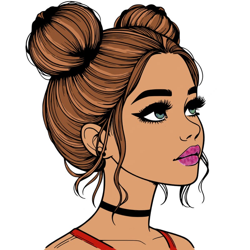 realistic girl with buns on the top of her head