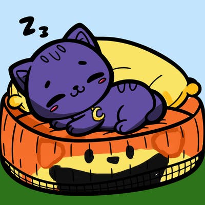 cute kitten sleeping on a cat bed