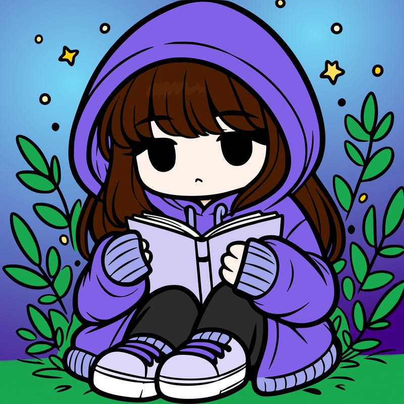 girl in oversized hoodie reading a book