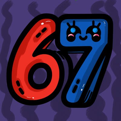 the numbers 67