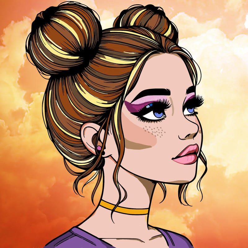realistic girl with buns on the top of her head