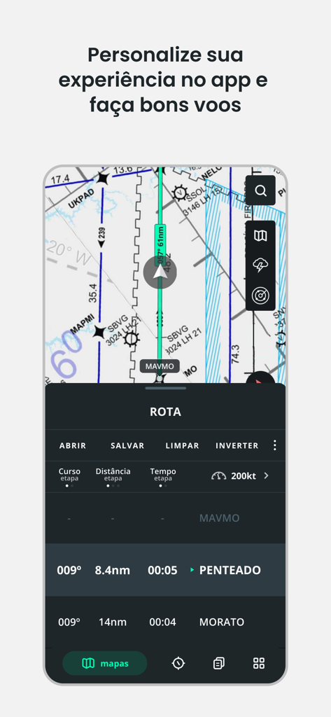 NexAtlas - NexAtlas app interface displaying a digital aeronautical chart with a flight route and navigation data panel