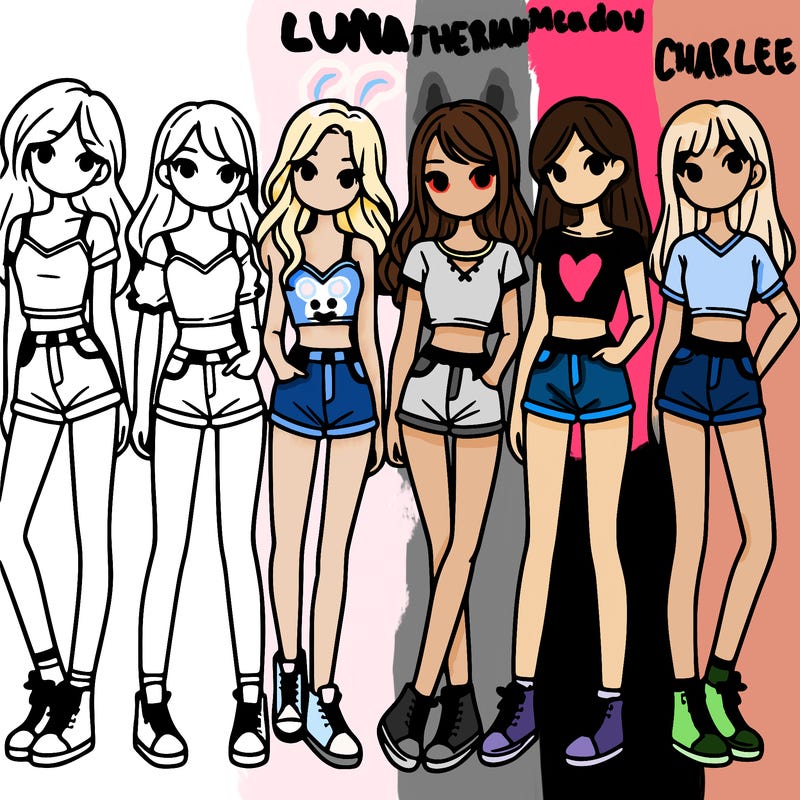 a group of girls wearing crop tops and shorts