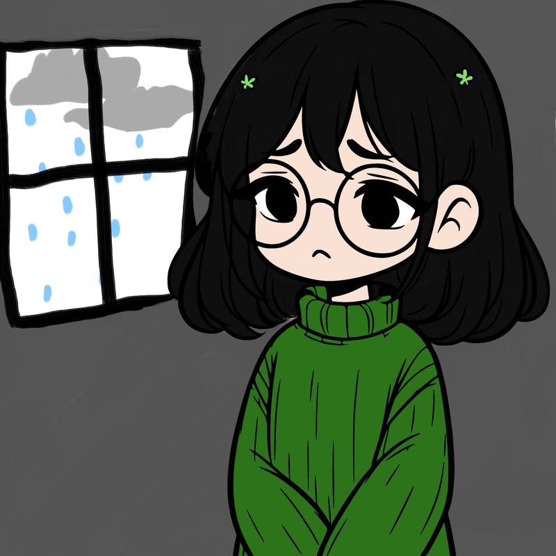 sad girl with glasses in a sweater