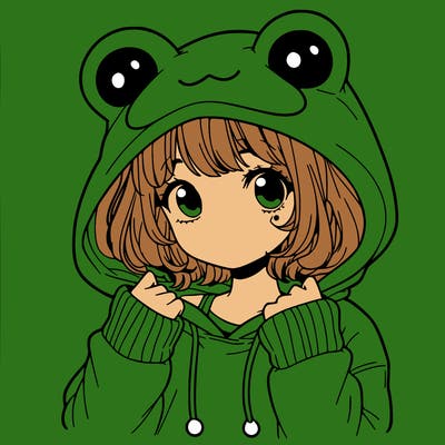 a cute teenage girl wearing a frog hoodie