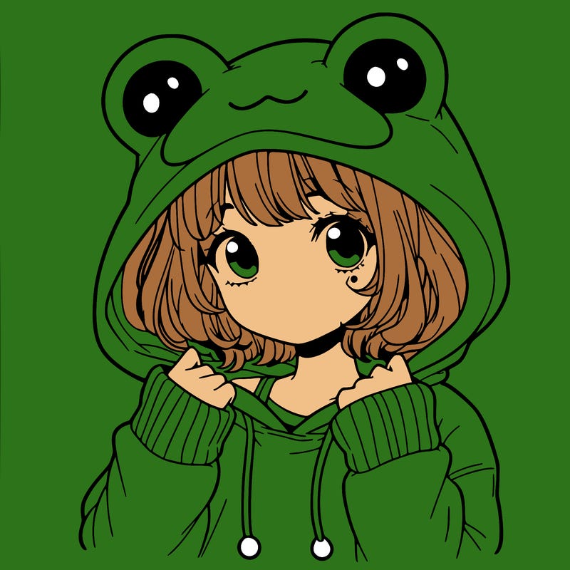 a cute teenage girl wearing a frog hoodie