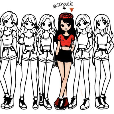 a group of girls wearing crop tops and shorts