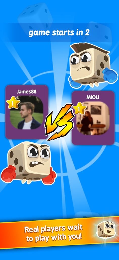 Yatzy Arena® Lucky Dice World - A matchmaking screen in Yatzy Arena showing two players about to start a competitive dice game.