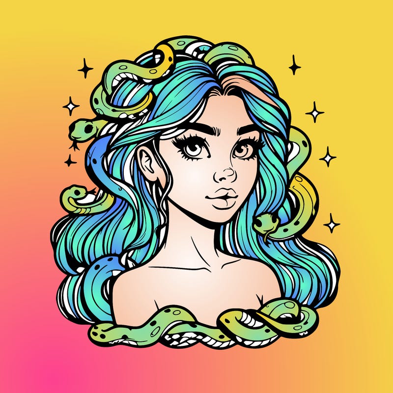 realistic girl with snakes as hair