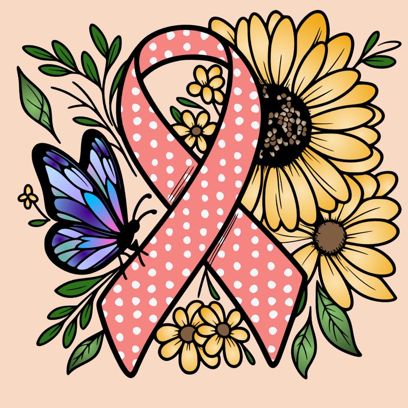 cancer awareness symbol with flowers and butterflies