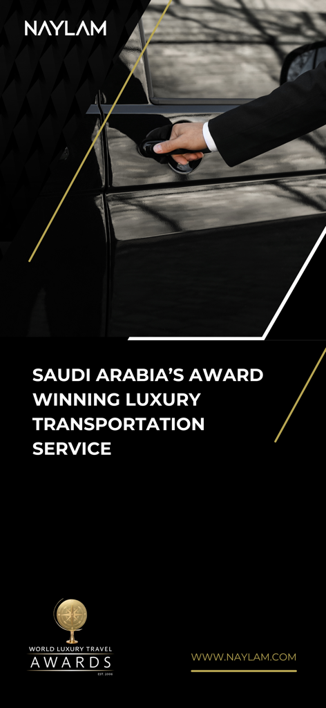 NAYLAM - Professional chauffeur opening a luxury car door for Naylam transportation service in Saudi Arabia