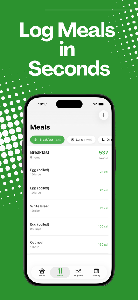 Calorie Tracker: Macros & Diet - Calorie Tracker app interface showing a list of breakfast items and total calories.