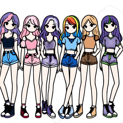 a group of girls wearing crop tops and shorts