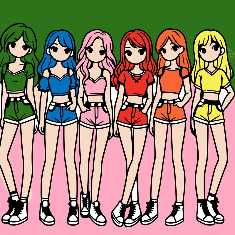 a group of girls wearing crop tops and shorts