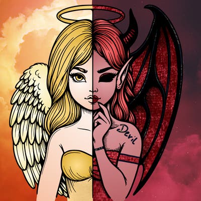 realistic angel half demon