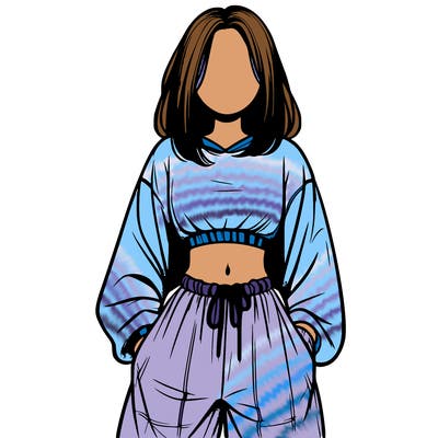 realistic girl faceless with baggy pants and a crop top