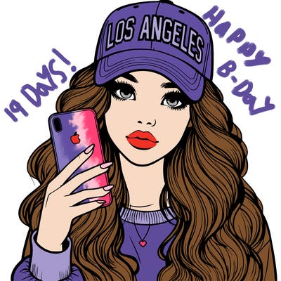 realistic beautiful girl wearing los ángeles cap holding an iphone