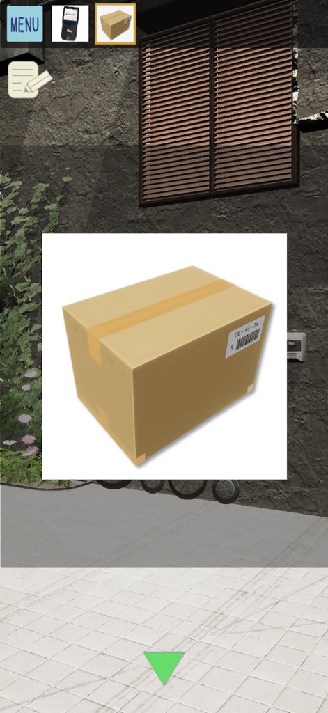 Want to Deliver the Luggage - Uma visão em close-up de um pacote de entrega de papelão no jogo de fuga Quer Entregar a Bagagem.