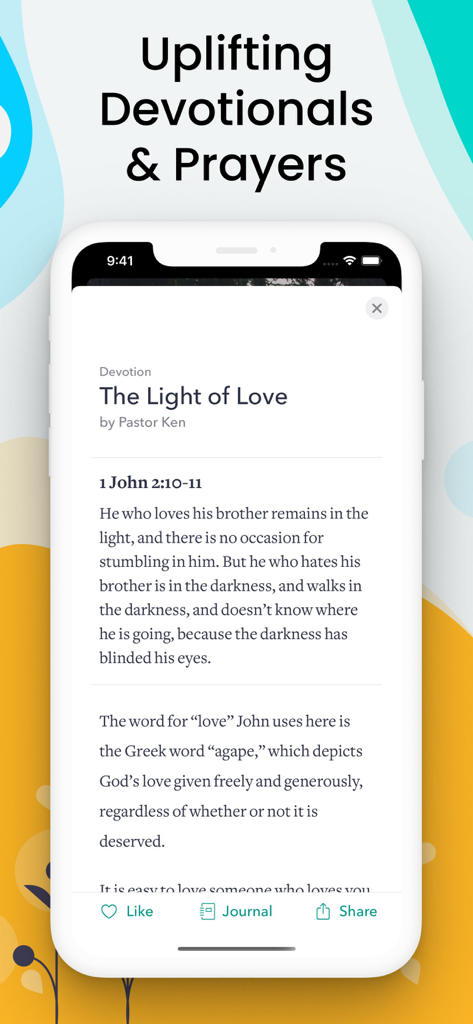 Bible Inspirations app displaying an uplifting devotional by Pastor Ken
