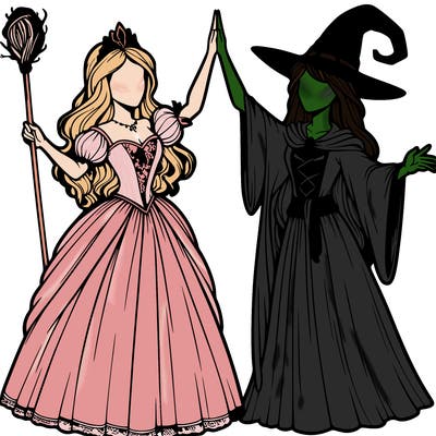 detailed realistic split of a princess and a witch