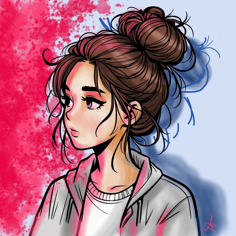 realistic teenage girl with a messy bun