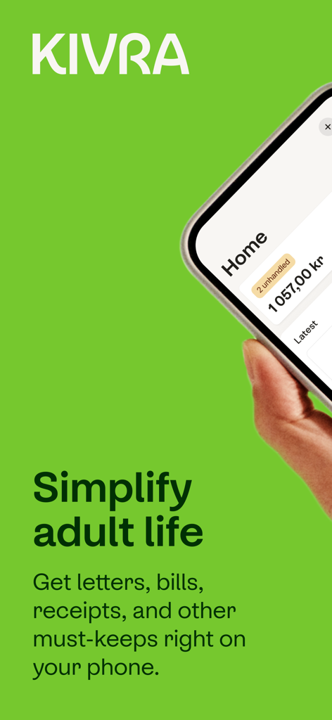 Kivra app displayed on a smartphone with the headline Simplify adult life