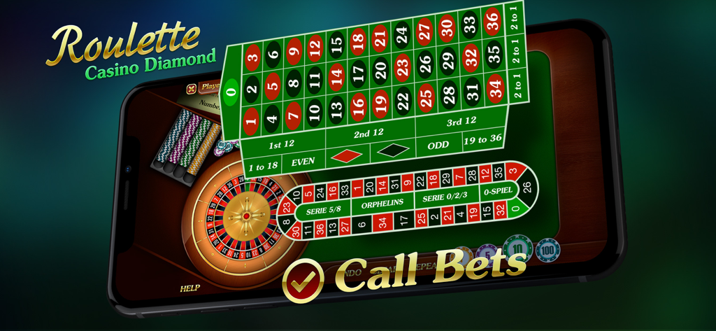 Gameplay of Roulette Casino Diamond showing the roulette wheel and call bets betting track.