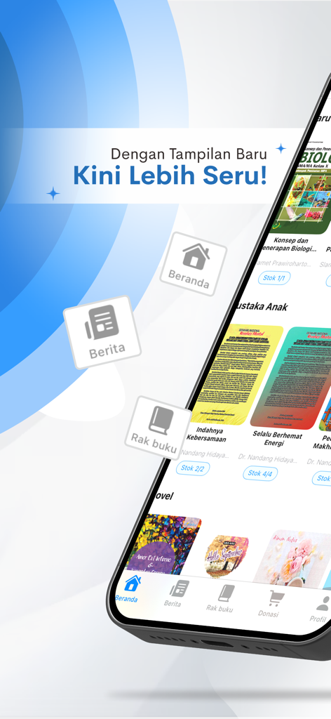 perpuspintar - An iPhone displaying the Perpus Pintar app interface featuring Indonesian digital books and a bottom navigation menu.