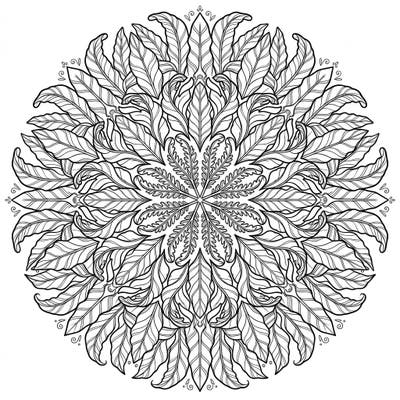 Immerse yourself in the tranquility of nature with this exquisite Bird's Nest Fern Mandala coloring page. Its perfectly symmetrical design, crafted from lush fern fronds, offers a peaceful and detailed artistic escape.