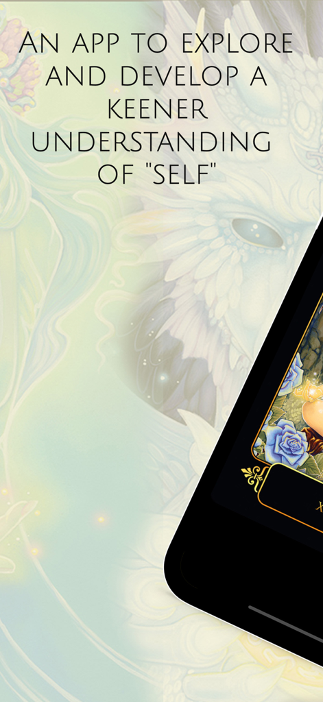Dreams of Gaia Tarot - Introduction screen for Dreams of Gaia Tarot app featuring ethereal art and text about self discovery