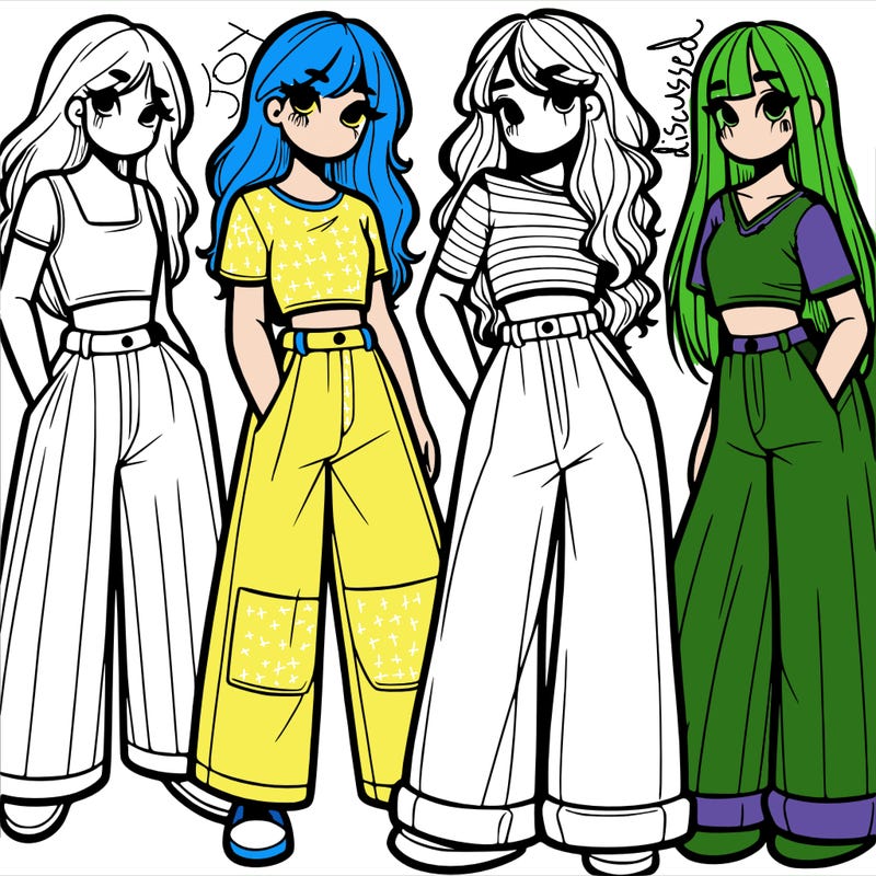 girls with wide pants and a croc top