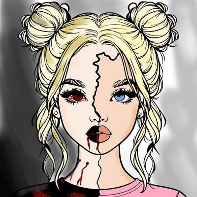 realistic girl with two buns in hair and lips