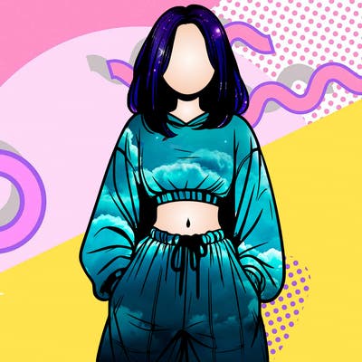 realistic girl faceless with baggy pants and a crop top
