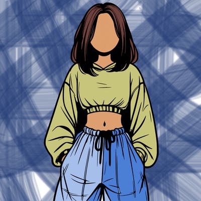 realistic girl faceless with baggy pants and a crop top