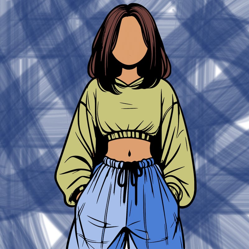 realistic girl faceless with baggy pants and a crop top