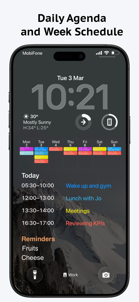 LockScreen Calendar Maker - A daily agenda and weekly schedule displayed on an iPhone Lock Screen