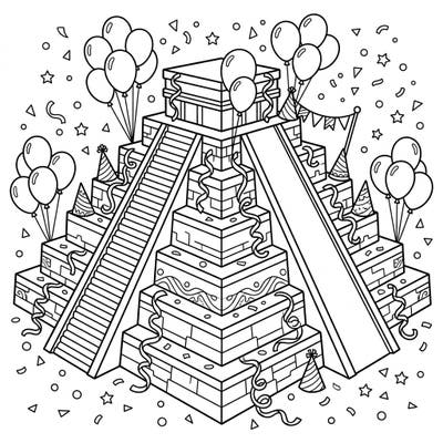 Embark on a creative adventure with our one-of-a-kind step pyramid birthday coloring page. This intricate design combines ancient wonder with festive celebration, offering hours of coloring fun.