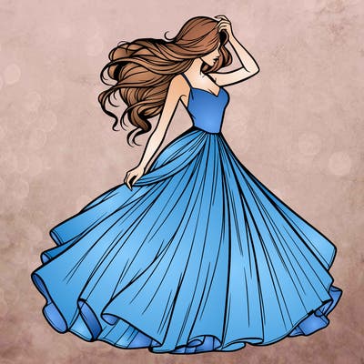 realistic woman with dress flowing in the wind