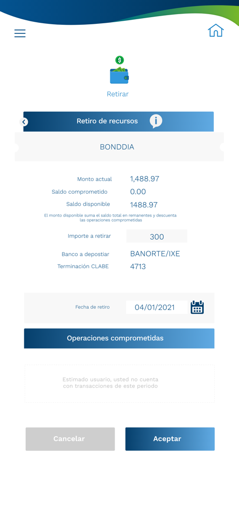 cetesdirecto - Withdrawal screen of the cetesdirecto app showing available balance and transaction details for Bonddia