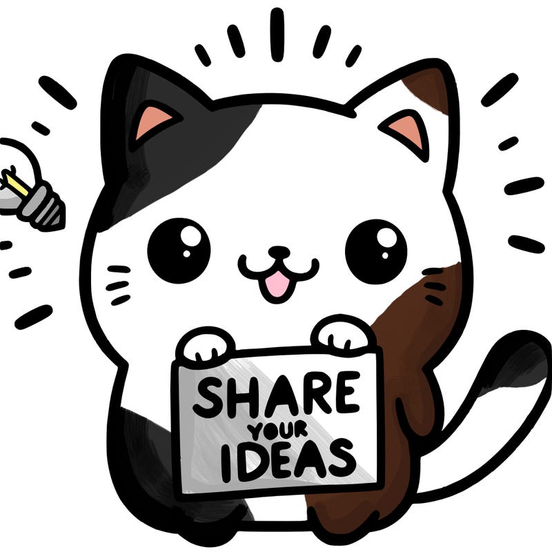 a cute cat saying share your ideas