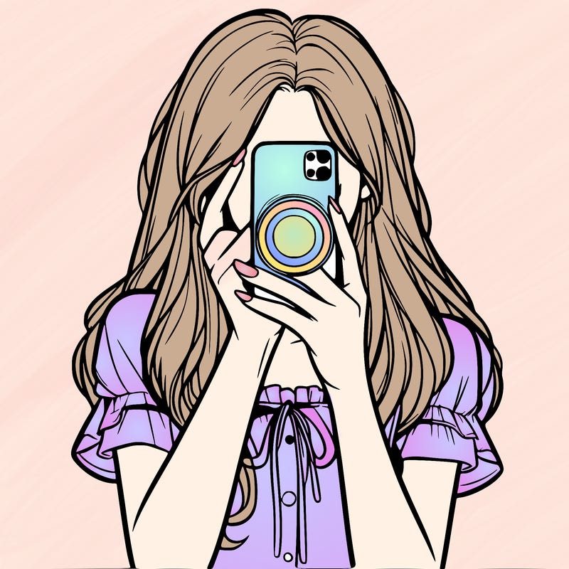 a realistic girl holding her phone taking pictures