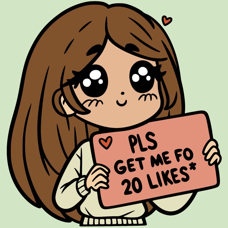 a girl holding up a sight that says pls get me to 20 likes