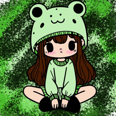 a girl wearing a frog hat and some frog socks