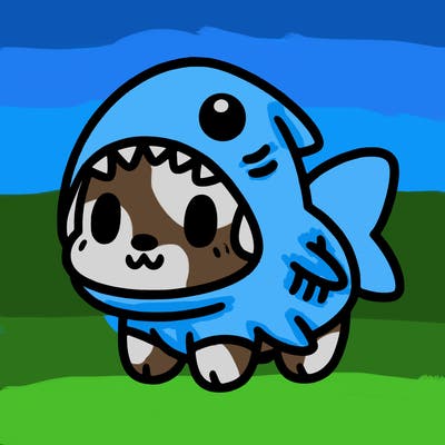 cute dog wearing a shark costume