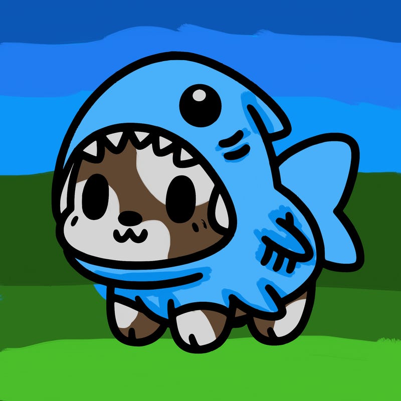 cute dog wearing a shark costume