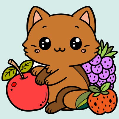 cute cat with fruits