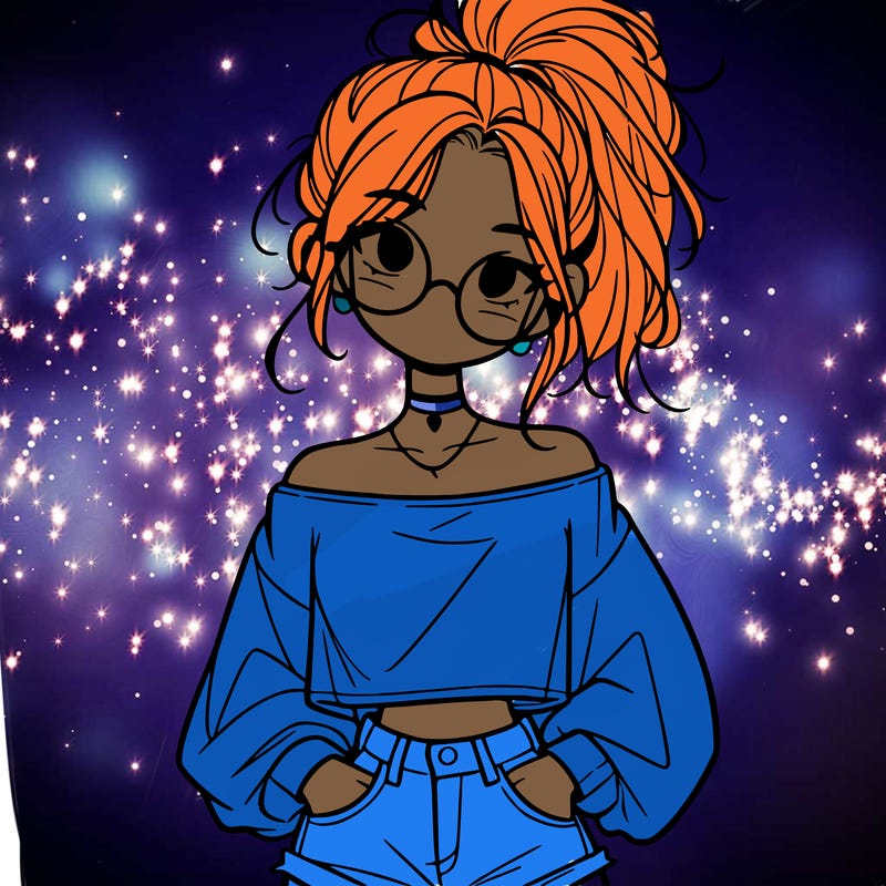 girl with a messy ponytail glasses a baggy crop top and jean shorts