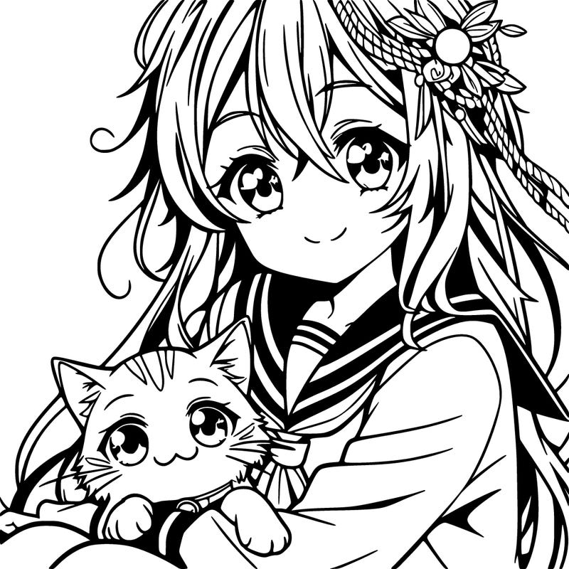 anime girl with a cat